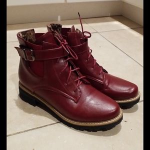 NWOT Red leather slip on hi top sneaker booties